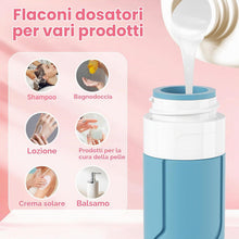 Carica l'immagine nel visualizzatore di Gallery, Alyvisun Set da 14 Contenitori da Viaggio in Silicone, Flaconi da Viaggio 100 ml &amp; Vasetti 30 ml con Accessori, Kit Viaggio Liquidi Antiperdita e Ricaricabile per Shampoo, Lozione, Creme