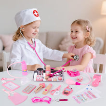 Carica l'immagine nel visualizzatore di Gallery, Sundaymot Valigetta Dottore Bambini, 35 Pezzi Kit Medico per Bambine con Vero Stetoscopio, Termometro, Camice da Medico 