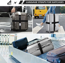 Carica l'immagine nel visualizzatore di Gallery, AiQInu Cinghie per Valigie,2 Cinghie per Bagagli Regolabili,Segnare Bagagli Fissaggio Valigie Cintura Sicurezza per Bagagli Accessori Viaggio Utili 2 Nero