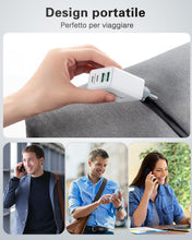 Carica l'immagine nel visualizzatore di Gallery, Caricatore USB 40W, 4 Porte, 2 USB-C PD 20W e 2 USB-A 3.1A, Fast Charge 3.0, Bianco, compatibile con iPhone, Samsung Gal