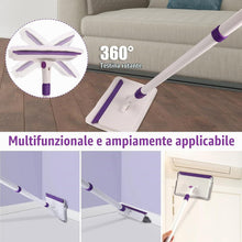 Carica l'immagine nel visualizzatore di Gallery, Pulitore per pareti e battiscopa, strumento di pulizia per battiscopa con manico lungo 144,8 cm, mocio per pareti con 5 panni riutilizzabili e spazzola con setole per soffitto, pavimento, finestra