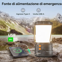 Carica l'immagine nel visualizzatore di Gallery, Lanterna da Campeggio, Luci di Emergenza con Batteria ricaricabile da 5000mAh per black-out, 3 Colori, Torcia Portatile 