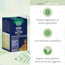 Carica l'immagine nel visualizzatore di Gallery, ESI - Erbe della Notte Activ, Integratore Alimentare, a Base di Valeriana, Passiflora, Escolzia e Biancospino, Senza Glu