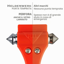 Carica l'immagine nel visualizzatore di Gallery, Heldenwerk Martello di emergenza per auto con taglia cinture - Set di 2 Martelletto rompivetro auto con punte indurite -