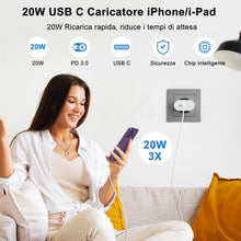 Carica l'immagine nel visualizzatore di Gallery, Confezione da 2 caricabatterie rapido USB C con cavo di ricarica per iPhone 2 m e 1 m, cavo di ricarica rapida per i Pho