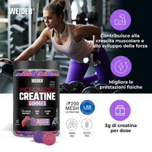 Carica l'immagine nel visualizzatore di Gallery, Weider Micronized Creatine Gummies (60 caramelle gommose) gusto DUO Fragola–Mora, 3,5g Creatina Monoidrato 200 MESH/porz