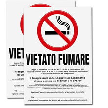 Carica l'immagine nel visualizzatore di Gallery, 2 Adesivi VIETATO FUMARE Grandi con Normativa | Dimensioni cm 15x21 | No Smoking | Divieto di Fumo | Adesivo Resistente 