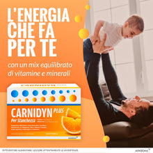 Carica l'immagine nel visualizzatore di Gallery, Carnidyn Plus, integratore alimentare supporto per stanchezza fisica e mentale, 20 bustine da 5g, gusto arancia