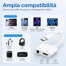 Carica l'immagine nel visualizzatore di Gallery, Adattatore 2-in-1 USB-C a Jack 3,5 mm con Ricarica Rapida PD 60W