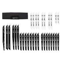 Carica l'immagine nel visualizzatore di Gallery, Amazon Basics Set di lame per sega a gattuccio, con tasca organizer, 32 unità, Bianco e Nero