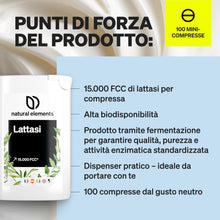 Carica l'immagine nel visualizzatore di Gallery, Lattasi 15.000 FCC Compresse – 100 Mini Compresse ad Alto Dosaggio – Per Intolleranza al Lattosio – Digestione di Latte 