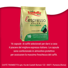 Carica l'immagine nel visualizzatore di Gallery, Caffè Trombetta - l'Espresso Dolce Più Crema, Capsule Compatibili con Sistema Nescafè Dolce Gusto - 1 Confezione da 16 C