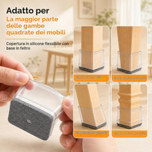 Carica l'immagine nel visualizzatore di Gallery, 32 Pezzi Feltrini per Sedie Quadrati, Gommini Per Sedie in Silicone Trasparente con Feltro, Tappi Protettivi, Protezione