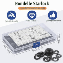 Carica l'immagine nel visualizzatore di Gallery, 340 anelli di sicurezza, rondelle di sicurezza, denti interni, chiusura rapida, assortimento M3, M4, M5, M6, M8, M10, M1