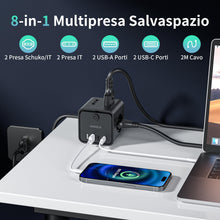Carica l'immagine nel visualizzatore di Gallery, Ciabatta Elettrica Multipresa con 4 Prese Universali 10/16A ITA e Schuko, 2 M Prolunga Elettrica con 2 USB A+2 USB C,Pre