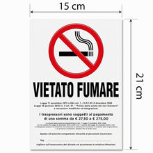 Carica l'immagine nel visualizzatore di Gallery, 2 Adesivi VIETATO FUMARE Grandi con Normativa | Dimensioni cm 15x21 | No Smoking | Divieto di Fumo | Adesivo Resistente 