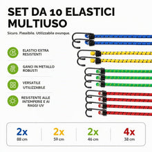 Carica l'immagine nel visualizzatore di Gallery, 10 espansori e tendicinghi, corde in gomma con ganci per il fissaggio, diverse lunghezze, per moto, mobili, auto, bicicl