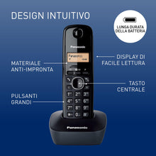 Carica l'immagine nel visualizzatore di Gallery, Panasonic KX-TG1611JTH Telefono Cordless Digitale, Unità Base e Ricevitore Singolo, ID Chiamante, Batteria Lunga Durata,