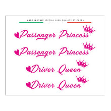 Carica l'immagine nel visualizzatore di Gallery, 4R Quattroerre.it Adesivi Passenger Princess &amp; Driver Queen, Set 4 Stickers Decorativi, Ideale per Specchietti Retroviso