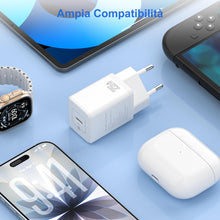 Carica l'immagine nel visualizzatore di Gallery, YISH 25W Caricatore USB C Caricabatterie： 3A USB C Presa Carica Alimentatore con 60W Cavo USB Type-C 1M Spina Ricarica A