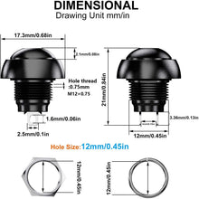 Carica l'immagine nel visualizzatore di Gallery, Gebildet 12pcs 12mm Impermeabile Pulsante Momentaneo SPST ON/OFF 3A/3V-5V-9V-12V-24V-230VAC, Lockless Mini Rotondo Botto