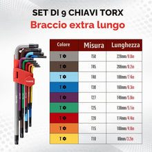 Carica l'immagine nel visualizzatore di Gallery, 9 Pezzi Braccio Extra Lungo Set di Chiavi a Brugola, Professionali Multicolour Chiave a Brugola Torx Testa Stella T10 - 