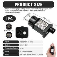 Carica l'immagine nel visualizzatore di Gallery, Trasformatore 31 V 6 W per luci LED e ghirlande, IP44 per interni/esterni