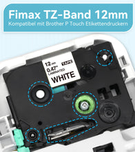 Carica l'immagine nel visualizzatore di Gallery, Nastro per Etichette Fimax Compatibile In sostituzione di Brother P-touch Laminato Tape Cassetta TZe-231 12mm per PT-H107B H105 H200 H100LB H100R 1000 1010 P300BT H110 (Bianco, 5Pz.)