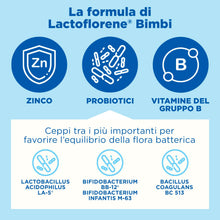 Carica l'immagine nel visualizzatore di Gallery, Lactoflorene Bimbi, Integratore Fermenti Lattici per l'Equilibrio Intestinale, con Zinco e Vitamine B, Gusto Fragola, 12
