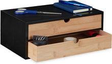 Carica l'immagine nel visualizzatore di Gallery, Relaxdays Organizer da Scrivania con 2 Cassetti in Bambù e MDF, Cassettiera da Ufficio, HLP 14x33x21 cm, Naturale Nero
