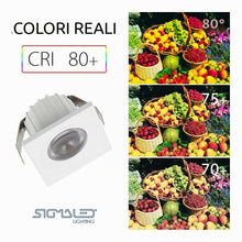 Carica l'immagine nel visualizzatore di Gallery, Sigmaled lighting, MINI SPOT LED 3W, Dimmerabile, 300lumen, Luce Naturale 4000K, Faretto QUADRO incasso, 220V / 240V AC 