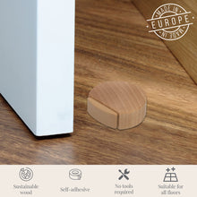 Carica l'immagine nel visualizzatore di Gallery, Fermaporta da pavimento autoadesivo in legno per pavimenti in parquet (legno di faggio naturale) – discreto ed elegante 