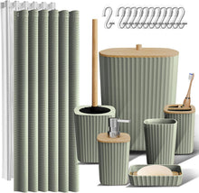 Carica l'immagine nel visualizzatore di Gallery, Clara Clark - Set di accessori da bagno, 20 pezzi, set di tende da doccia, scopino per WC, cestino della spazzatura e dispenser di sapone, colore verde salvia.