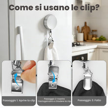 Carica l'immagine nel visualizzatore di Gallery, 2 Pezzi Clip Porta Asciugamani Retrattile, Porta Strofinacci Cucina con Cavo in Acciaio 60cm, Gancio Adesivo Senza Forar