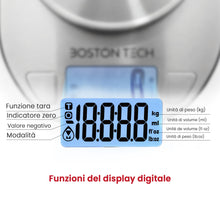 Carica l'immagine nel visualizzatore di Gallery, Boston Tech Bilancia Cucina Digitale con Ciotola Rimovibile in Acciaio Inox, Bilancia da Cucina 5 kg/1 g, Display LCD Re