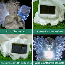 Carica l'immagine nel visualizzatore di Gallery, GardenKraft 12680 Luce d'angelo a LED ad energia solare | Cherubino Commemorativo Con Ali In Fibra Ottica | LED bianchi 