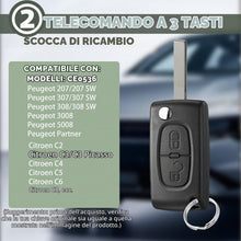 Carica l'immagine nel visualizzatore di Gallery, 2 Tasti Guscio Chiave Auto CE0536 Compatibile con Peugeot 207 307 308 SW 3008 5008 Partner e Citroen C3 Picass C2 C4 C5 