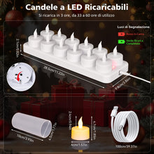 Carica l'immagine nel visualizzatore di Gallery, 12 Pezzi Candele a LED Ricaricabili, Candele LED Fiamma Oscillante Realistica con Base di Ricarica, Timer e Telecomando 