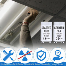 Carica l'immagine nel visualizzatore di Gallery, 12 Pezzi FS-U Starter per Tubi Fluorescenti 4-80W 220-240V Starter Neon