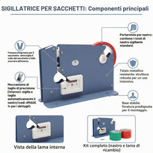 Carica l'immagine nel visualizzatore di Gallery, TOPWAY Sigillatrice a Nastro per Sacchetti di Plastica con 10 Nastri Adesivi da 36m Ciascuno, Dispenser di Nastro Sigill