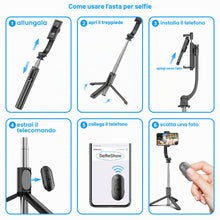 Carica l'immagine nel visualizzatore di Gallery, SelfieShow Bastone Selfie per Iphone, 106cm Estensibile Selfie Stick Monopiede 4 in 1 Asta Bastone Selfie Treppiede con 