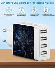 Carica l'immagine nel visualizzatore di Gallery, Caricatore USB, 4 Porte 25W/5A Presa USB Multipla Alimentatore USB Multiplo Caricabatteria Cellulare Rapido per iPhone D