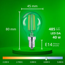 Carica l'immagine nel visualizzatore di Gallery, Philips Classic ultra-efficient LED bulb with energy efficiency class A, E14 base, replaces 40W, clear, warm white light