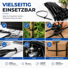 Carica l'immagine nel visualizzatore di Gallery, Set di 100 fascette stringicavo in nero, corte e lunghe, antistrappo e resistenti ai raggi UV, di diverse lunghezze (150