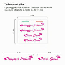 Carica l'immagine nel visualizzatore di Gallery, 4R Quattroerre.it Adesivi Passenger Princess &amp; Driver Queen, Set 4 Stickers Decorativi, Ideale per Specchietti Retroviso