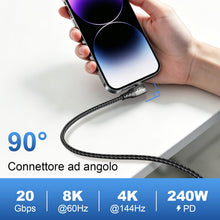 Carica l'immagine nel visualizzatore di Gallery, ZIKNYDO Cavo USB Type C 2 metri, 8K@30Hz, 4K@144Hz, 20Gbps, 240W, 90 Gradi