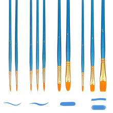 Carica l'immagine nel visualizzatore di Gallery, Amazon Basics Set di pennelli per dipingere, 10 diverse misure, per artisti, adulti e bambini, Confezione singola, Blu