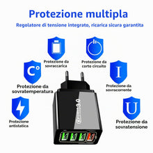 Carica l'immagine nel visualizzatore di Gallery, 4 Caricatore Usb QC 3.0 Rapido Caricatore Muro Caricabatterie Spina Alimentatore USB Multiplo Alimentatore Presa Carica 
