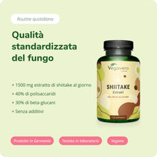 Carica l'immagine nel visualizzatore di Gallery, SHIITAKE Vegavero® | 1.500 mg | Con 40% Polisaccaridi e 30% Betaglucani | Certificato in Laboratorio | 120 capsule | Len