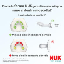 Carica l'immagine nel visualizzatore di Gallery, Ciuccio NUK First Choice | 6-18 mesi | Ciucci ortodontici | Accettato dal 95% dei bambini** | Blu | Confezione da 4